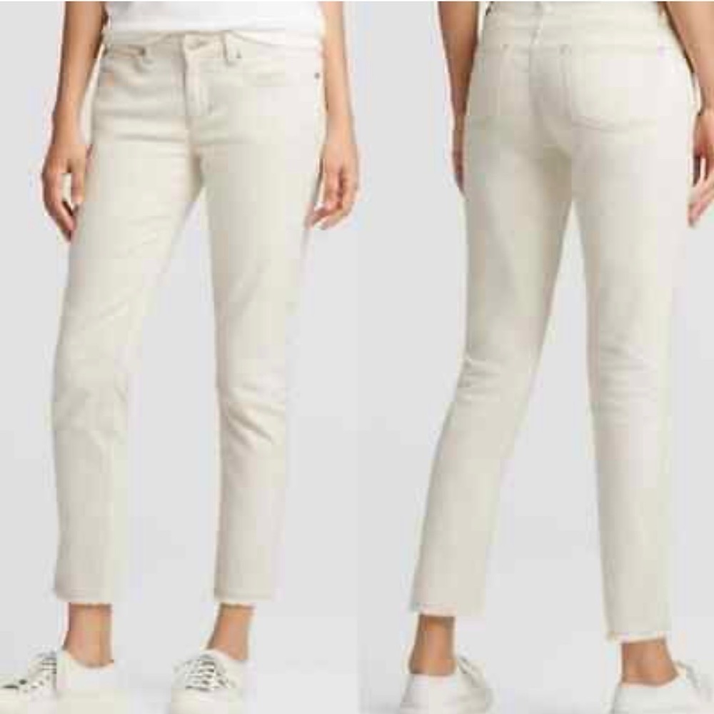 Eileen Fisher Slim Fit Raw Hem Ankle Cream Jeans Size 8